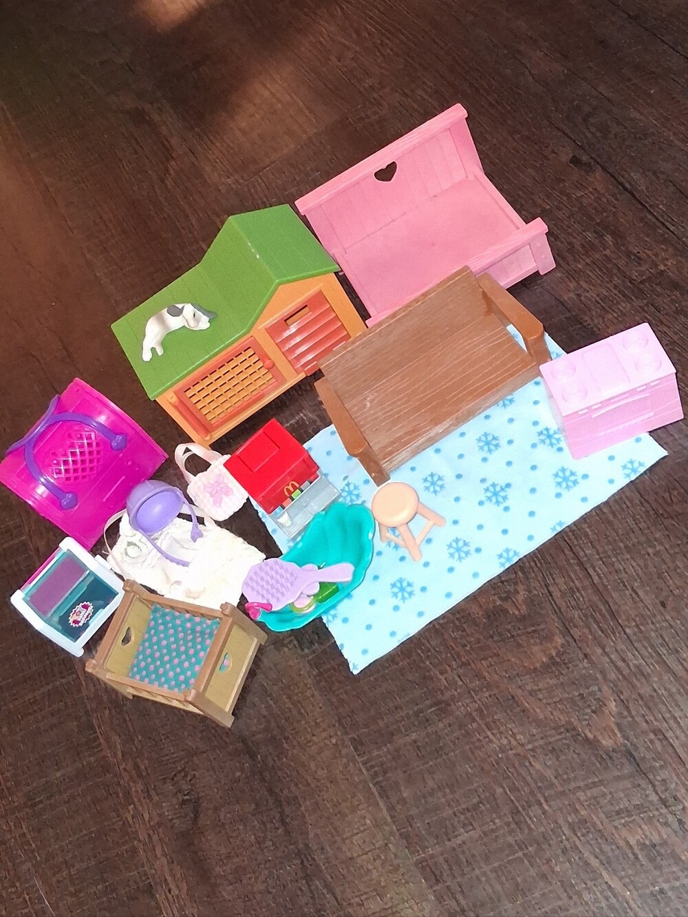 Miniature Dollhouse Furniture Set - Pink, Green, Brown, Blue Accents